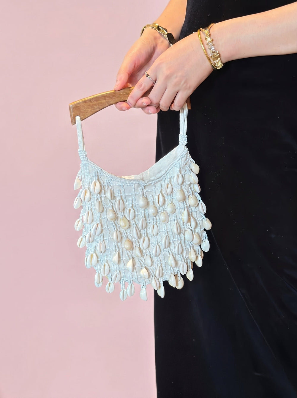 Cowrie Shell Wooden Tote