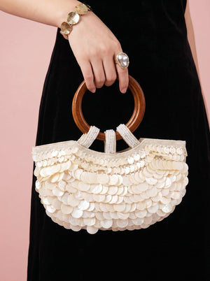 Sequin Shell Ring-Handle Bag