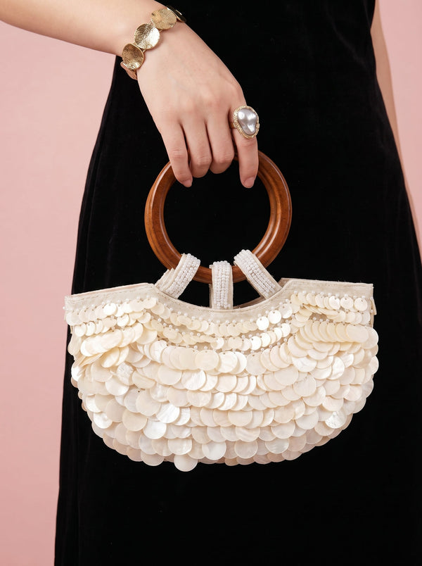 Sequin Shell Ring-Handle Bag