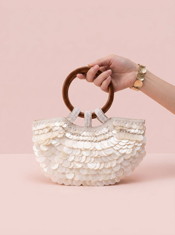 Sequin Shell Ring-Handle Bag